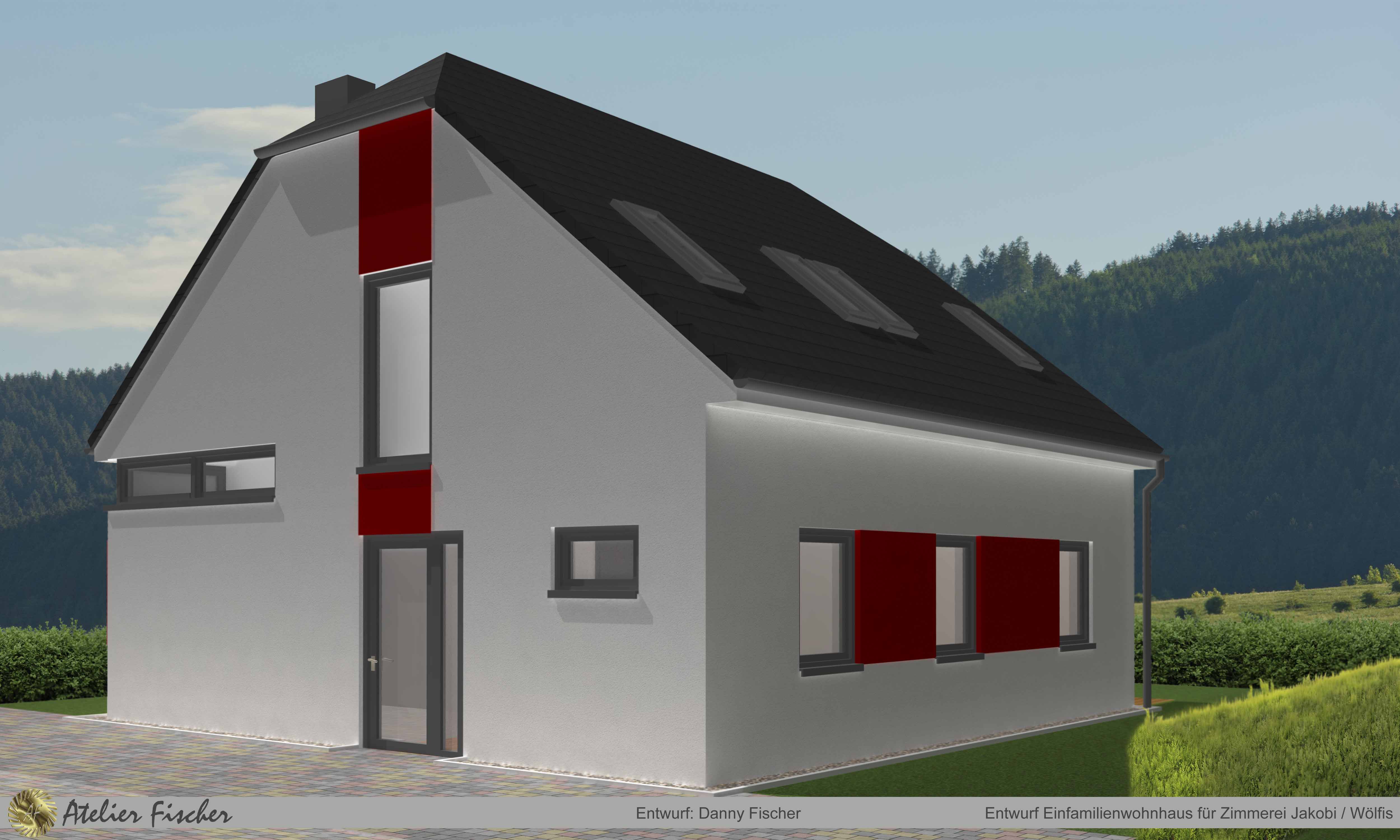 Einfamilienwohnhaus Entwurf Einfamilienwohnhaus für Zimmerei Jakobi / Wölfis