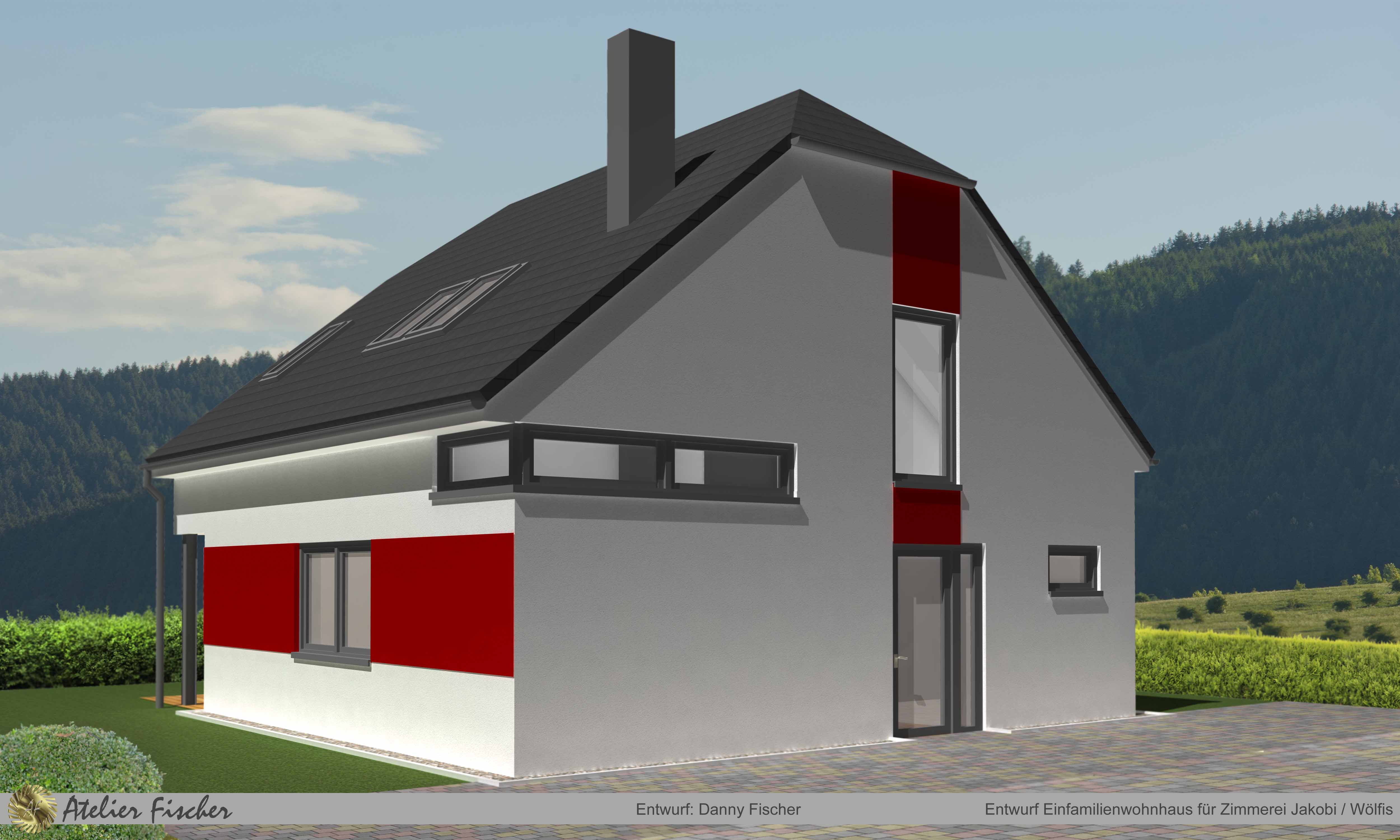 Einfamilienwohnhaus Entwurf Einfamilienwohnhaus für Zimmerei Jakobi / Wölfis
